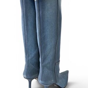 Zara Blue Over-the-Knee Pointed Toe Stiletto Boots